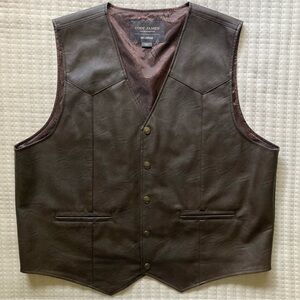 Cody James Mens Brown Faux Leather Western Vest Buffalo Nickel Buttons Size 2XL